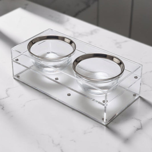 Nexlon™ Modernist Floating Acrylic Pet Feeder - Ergonomic Clear Stand with Premium Glass Bowls