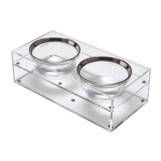 Nexlon™ Modernist Floating Acrylic Pet Feeder - Ergonomic Clear Stand with Premium Glass Bowls